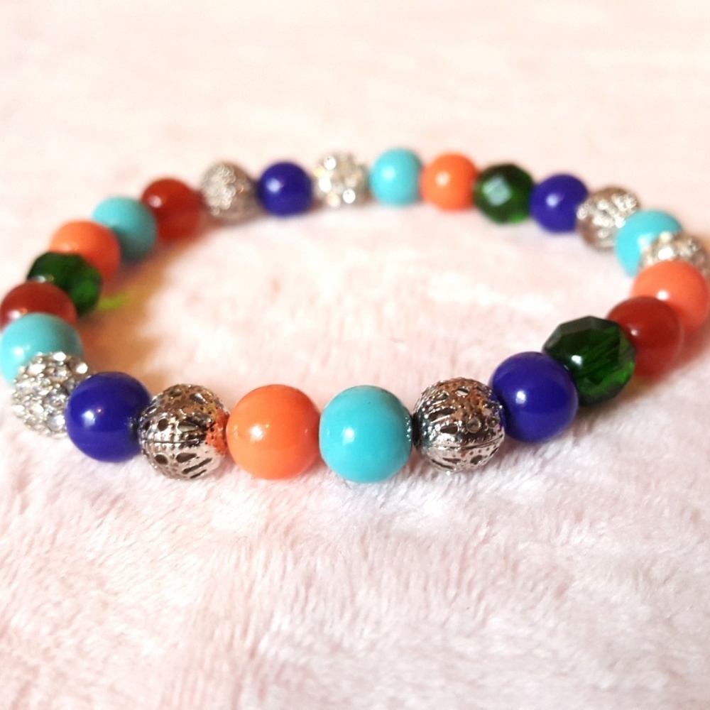 ⬇️ Colorful Stretch Tropical Artisan Beaded Bracelet